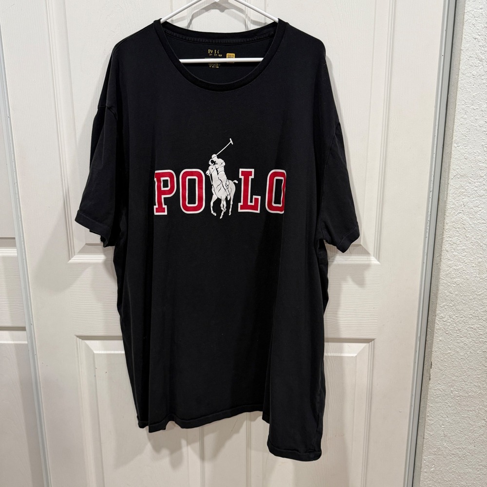 Polo Ralph Lauren Mens 4XB Black Graphic T-Shirt Red White Big Pony Logo Tee